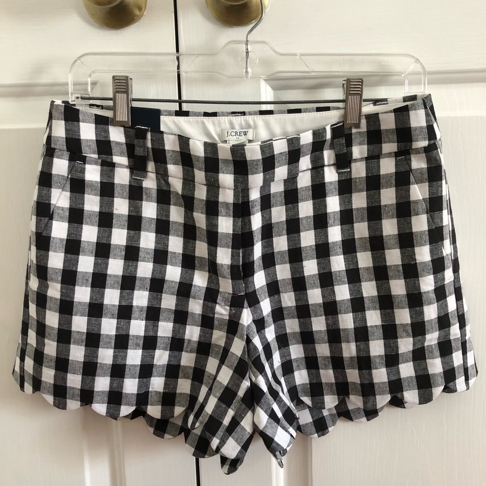 J. Crew GINGHAM CHINO SHORTS with scalloped hem